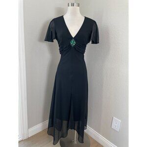 Vintage Y2K Eva Blue Womens Large Black Babydoll Midi Dress Whimsigoth Fairy